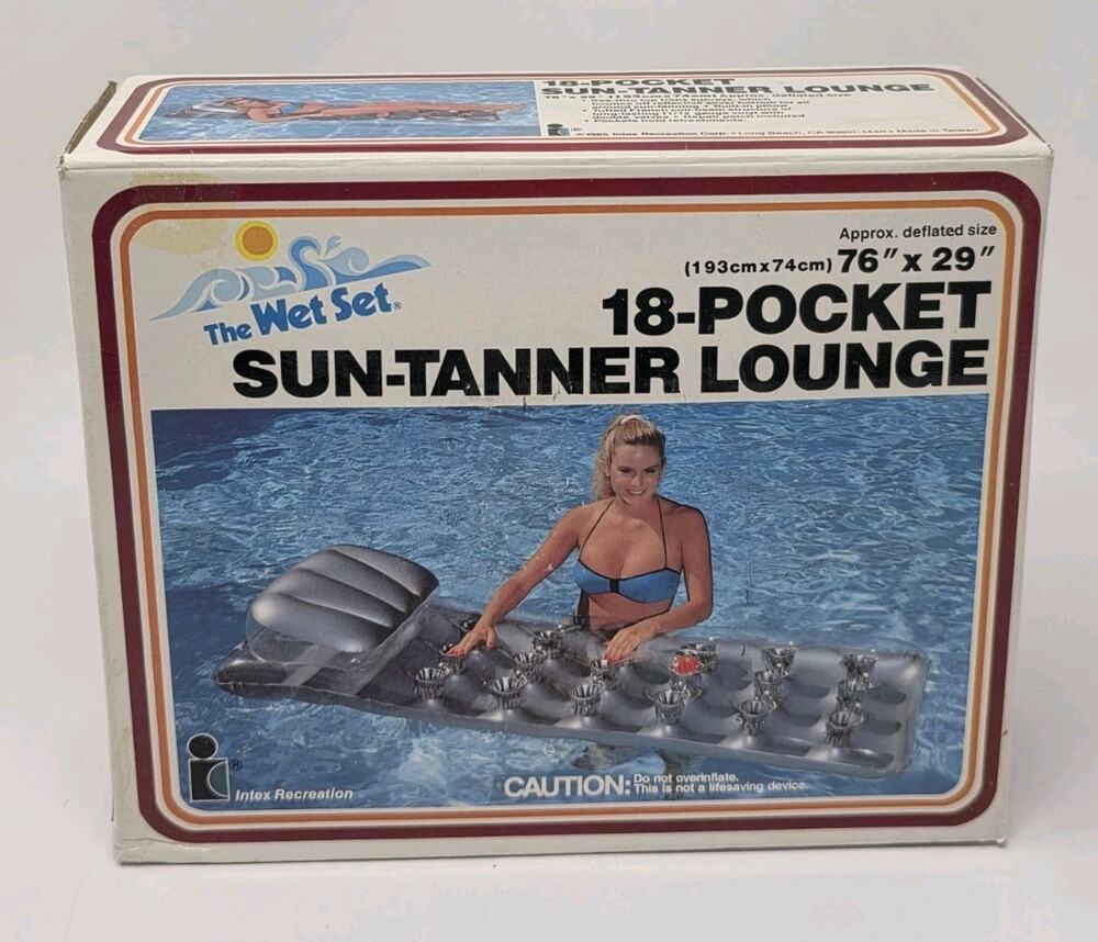 Vintage The Wet Set Intex 18-Pocket Lounge NEW In Box Grey Inflatable Summer